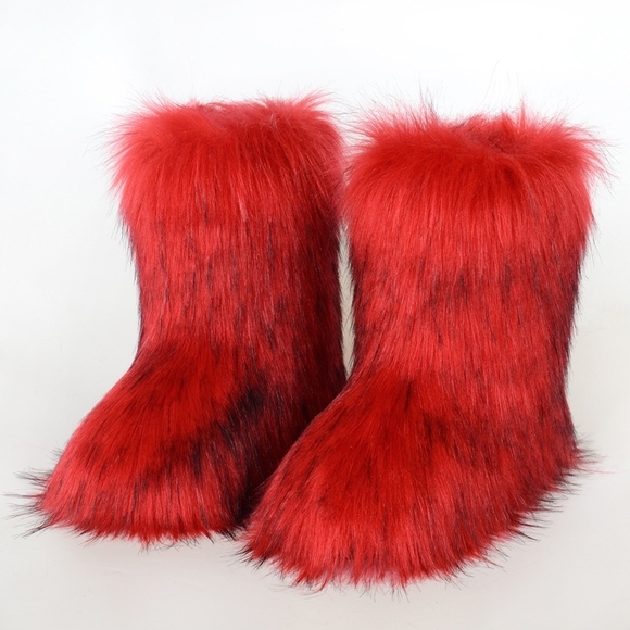 Red Faux Fur Women's Winter Boots